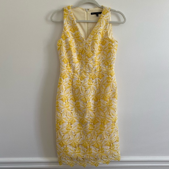 WHBM Yellow White Tonal Lace Sheath Dress - 2 - Picture 2 of 14